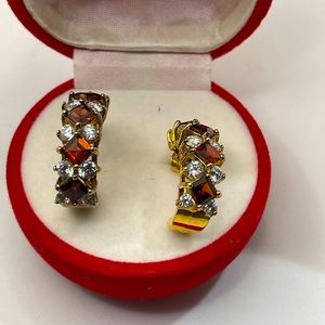 💫💥earrings ruby & simulated diamond gold over sterling
